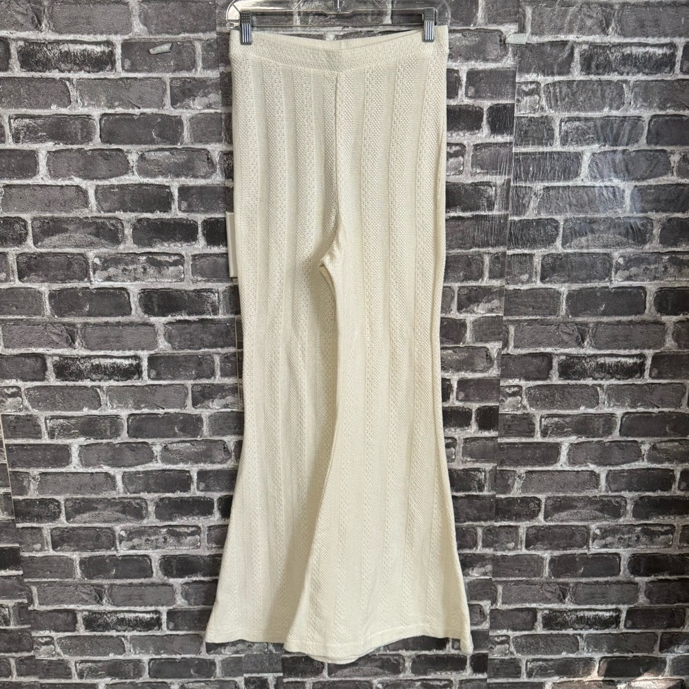 Free People flare beach swim coverup pants knit crochet cream white